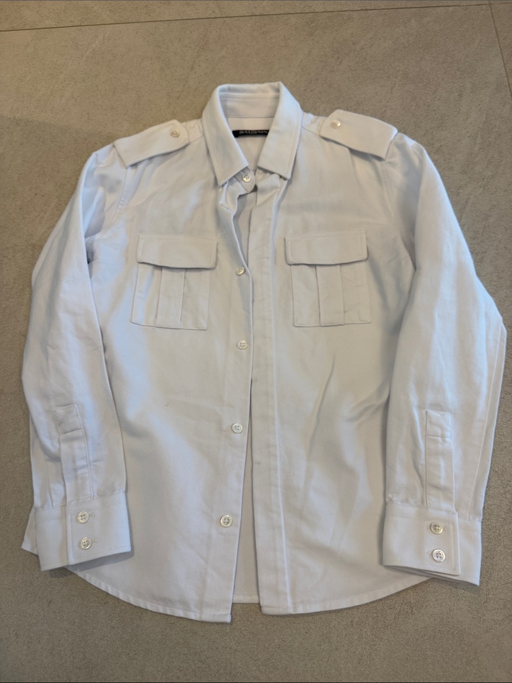 Balmain White Textured Shirt with Black Label